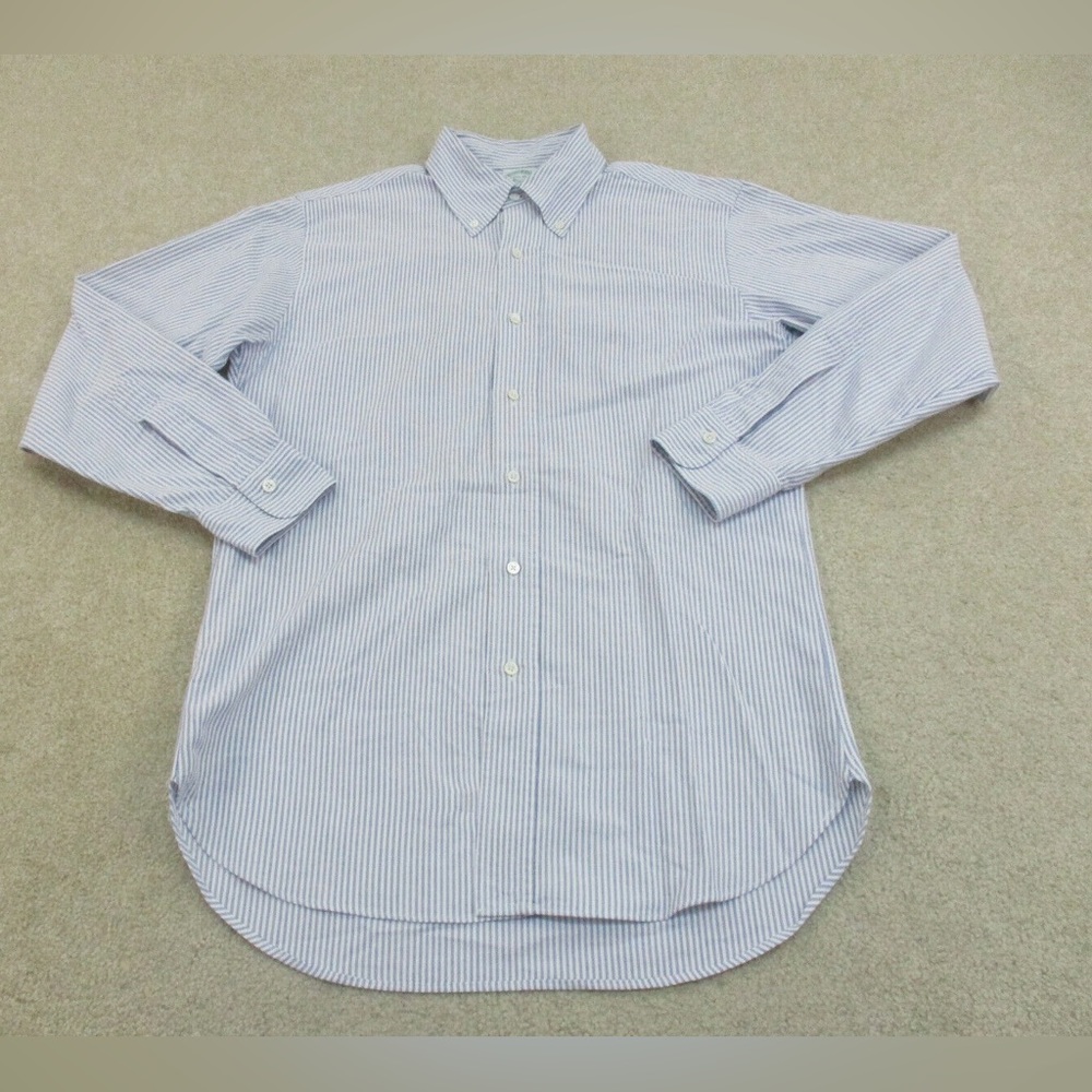 Brooks Brothers Blue University Stripe Oxford Button Down, 15.5 x 34 Milano Fit